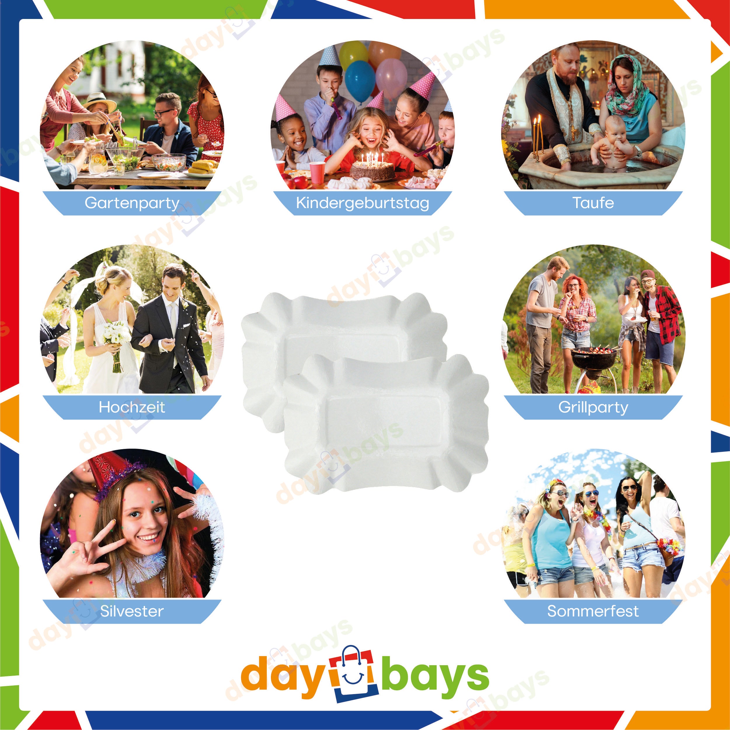 DayBays Pommes-Schalen KU60 ca. 15x23x2 cm laminiert weiß ohne Beschichtung