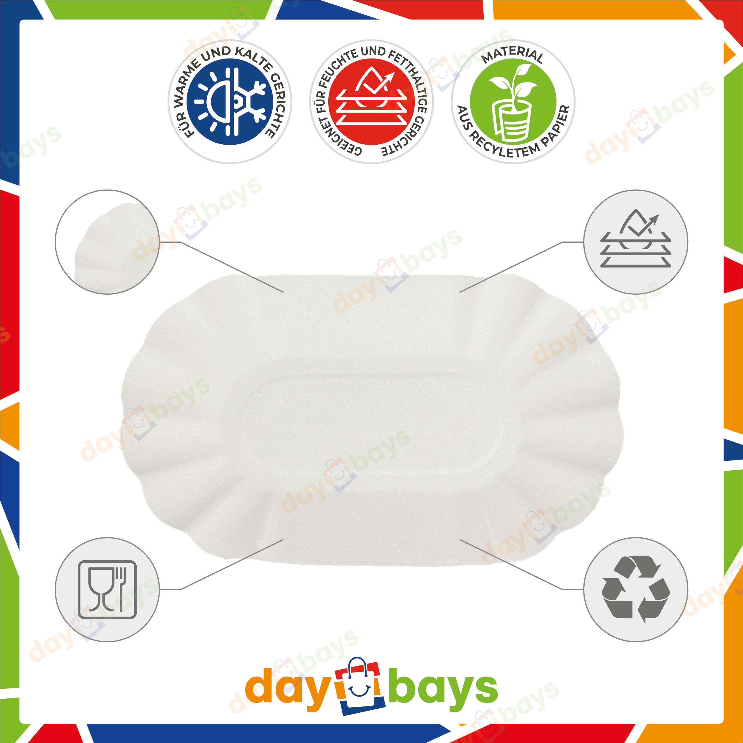 DayBays Pommes-Schalen KU1 ca.11x19,5x3,2 cm weiß laminiert ohne Beschichtung