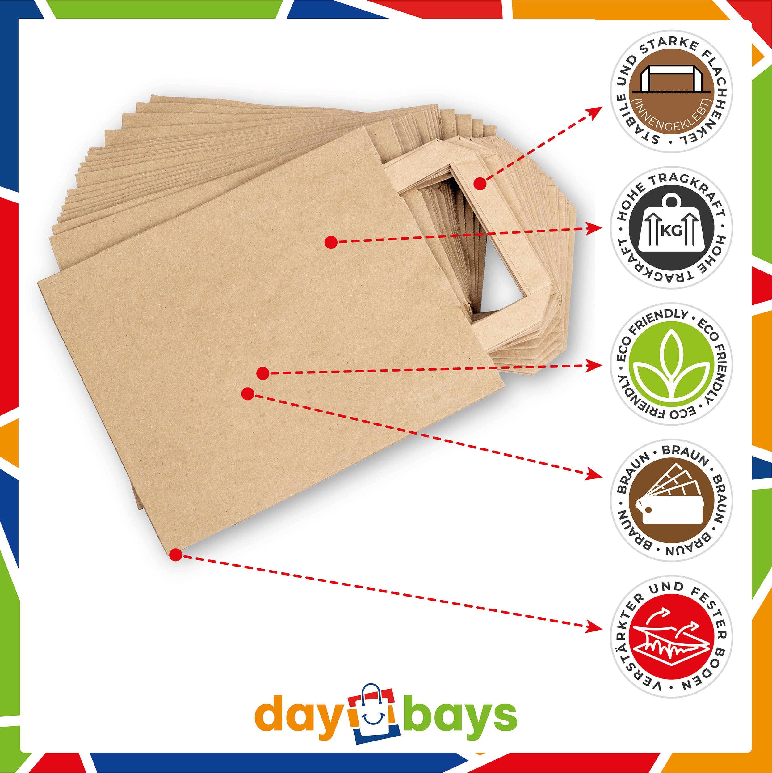 DayBays Papiertüten 18+8x22 cm Braun mit Flachhenkel