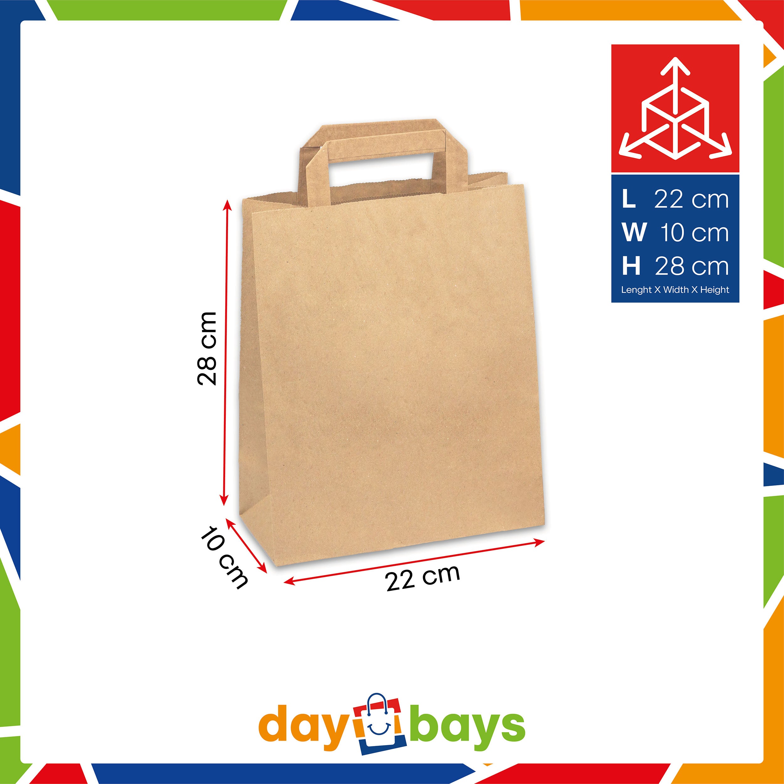 DayBays Papiertüten 22+10x28 cm Braun mit Flachhenkel