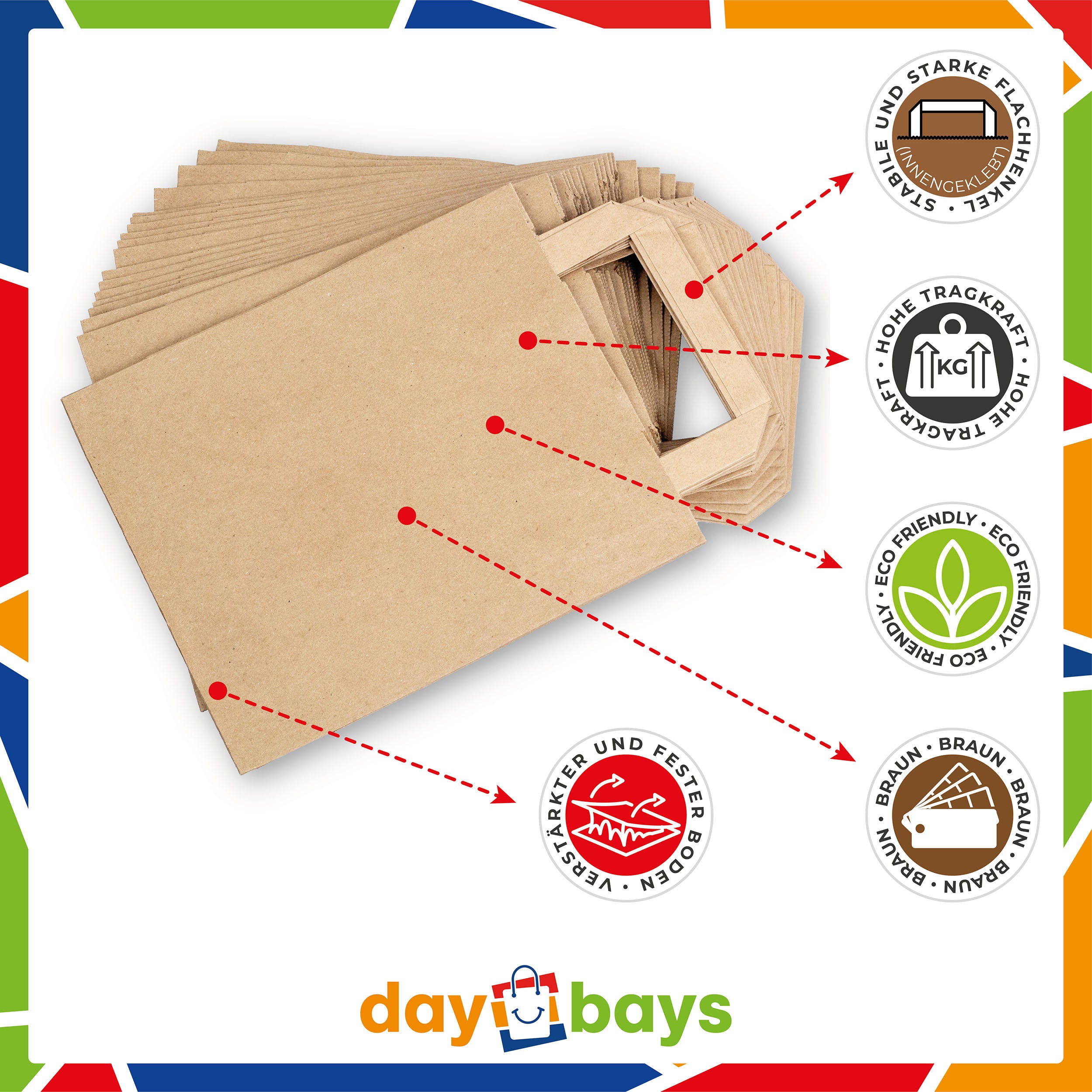 DayBays Papiertüten 22+10x28 cm Braun mit Flachhenkel