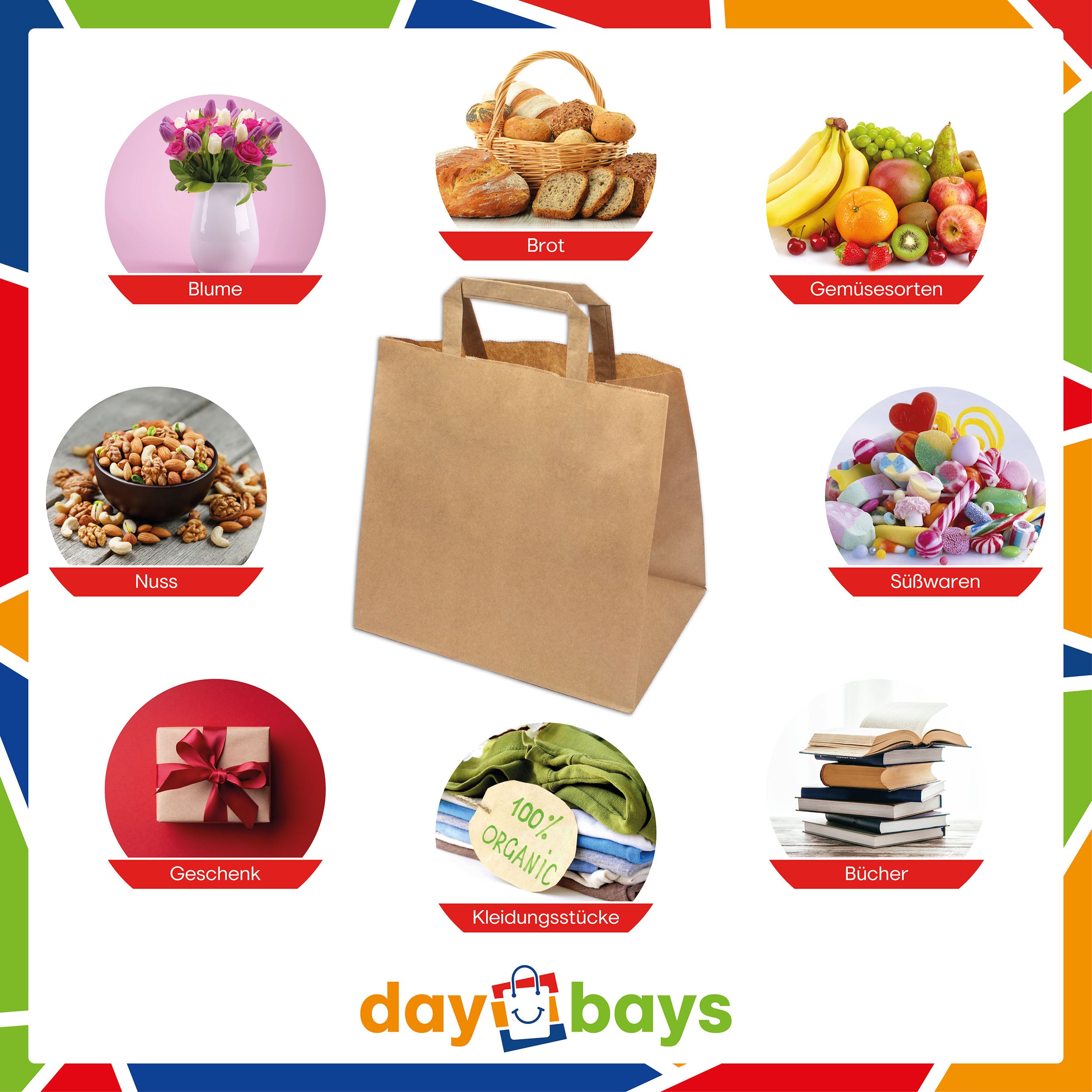 DayBays Papiertüten 26+17x25 cm Braun mit Flachhenkel