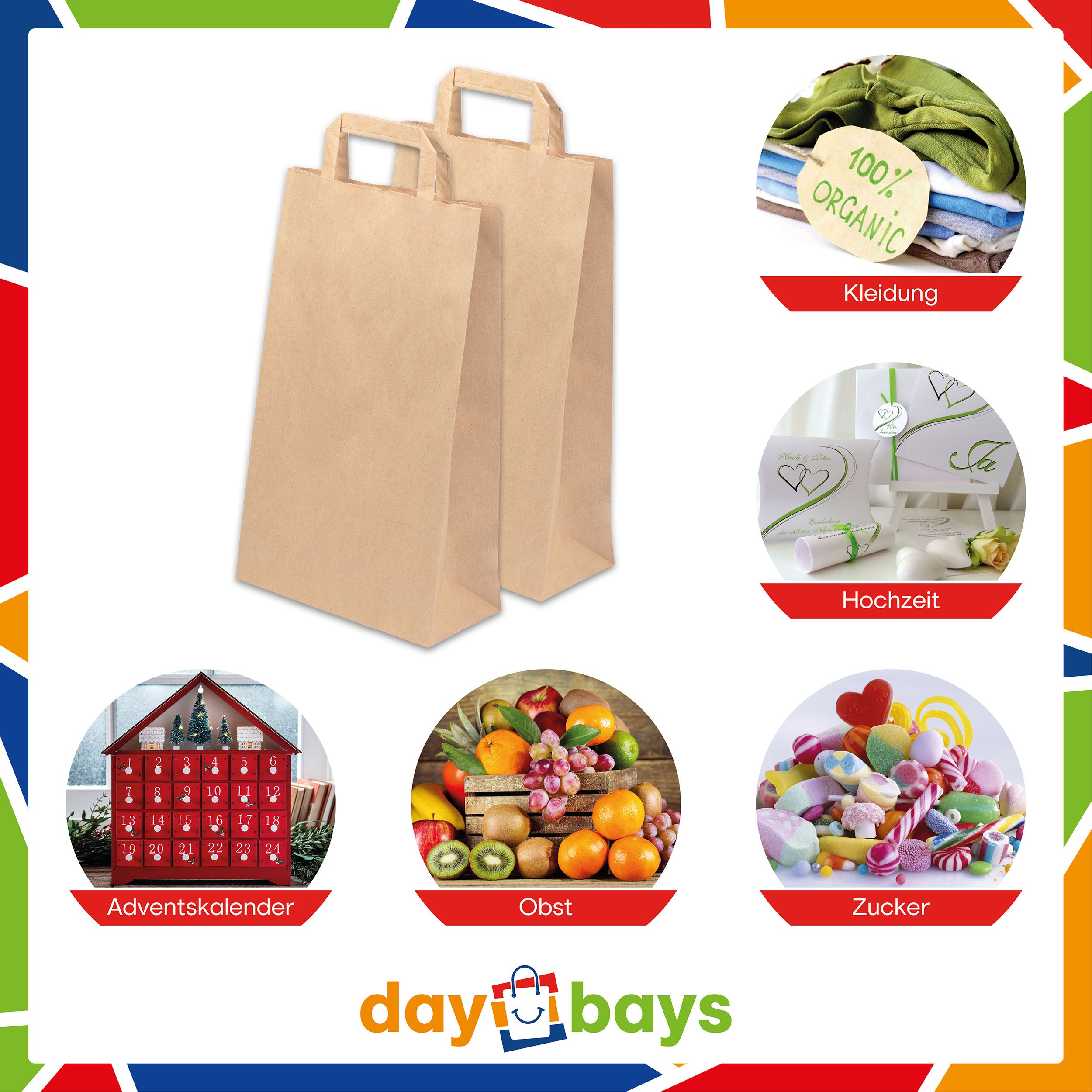 DayBays Papiertüten 32+12x41 cm Braun mit Flachhenkel