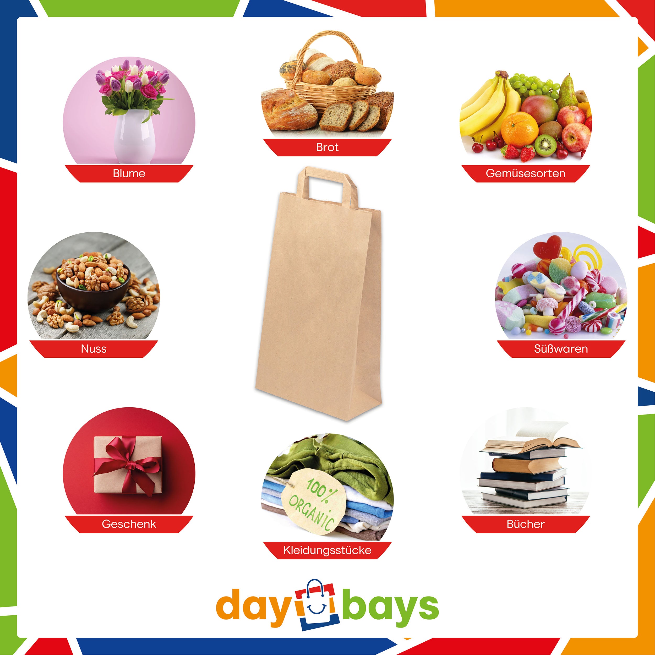 DayBays Papiertüten 32+12x41 cm Braun mit Flachhenkel