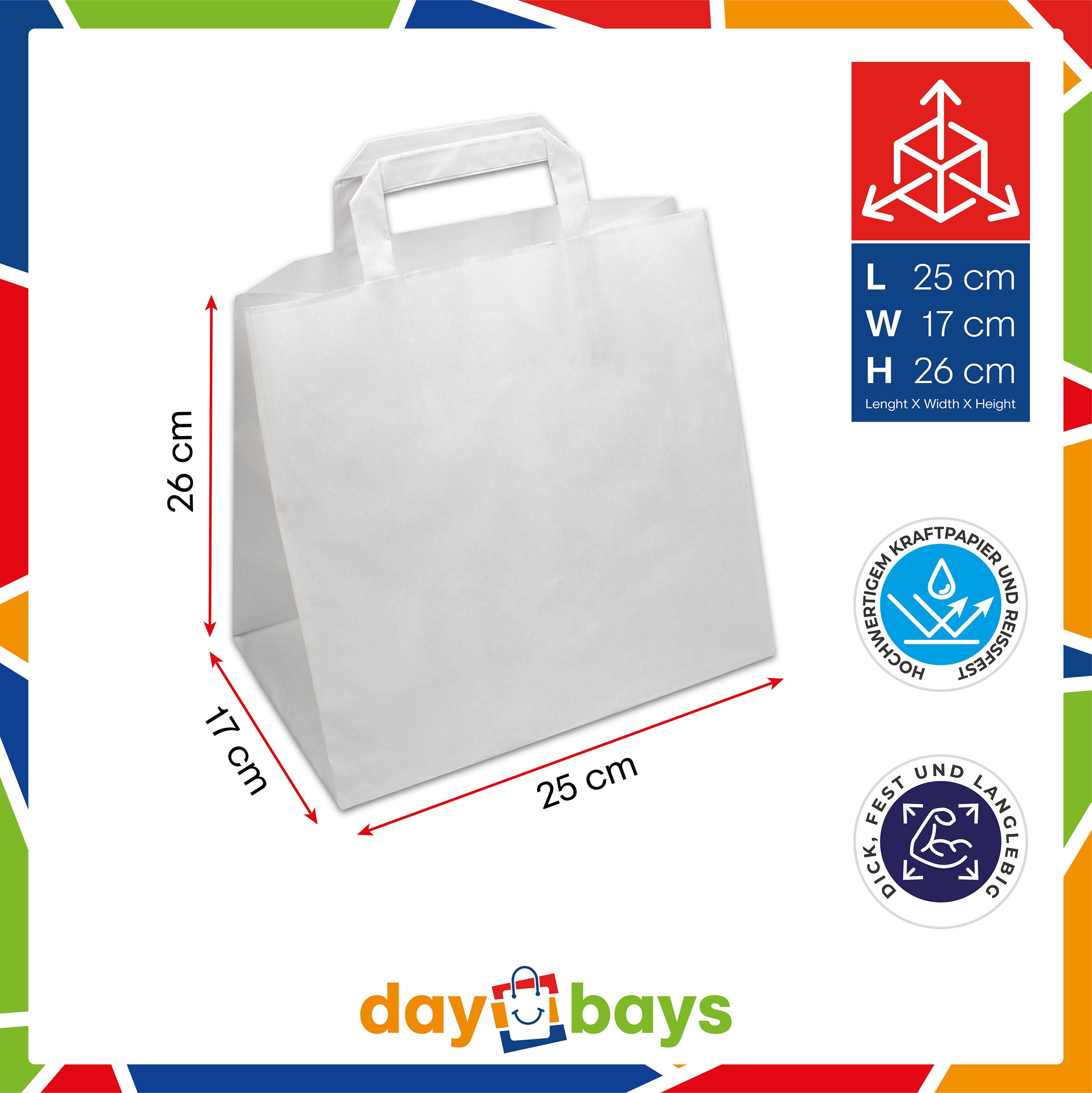 DayBays Papiertüten 26+17x25 cm weiß mit Flachhenkel