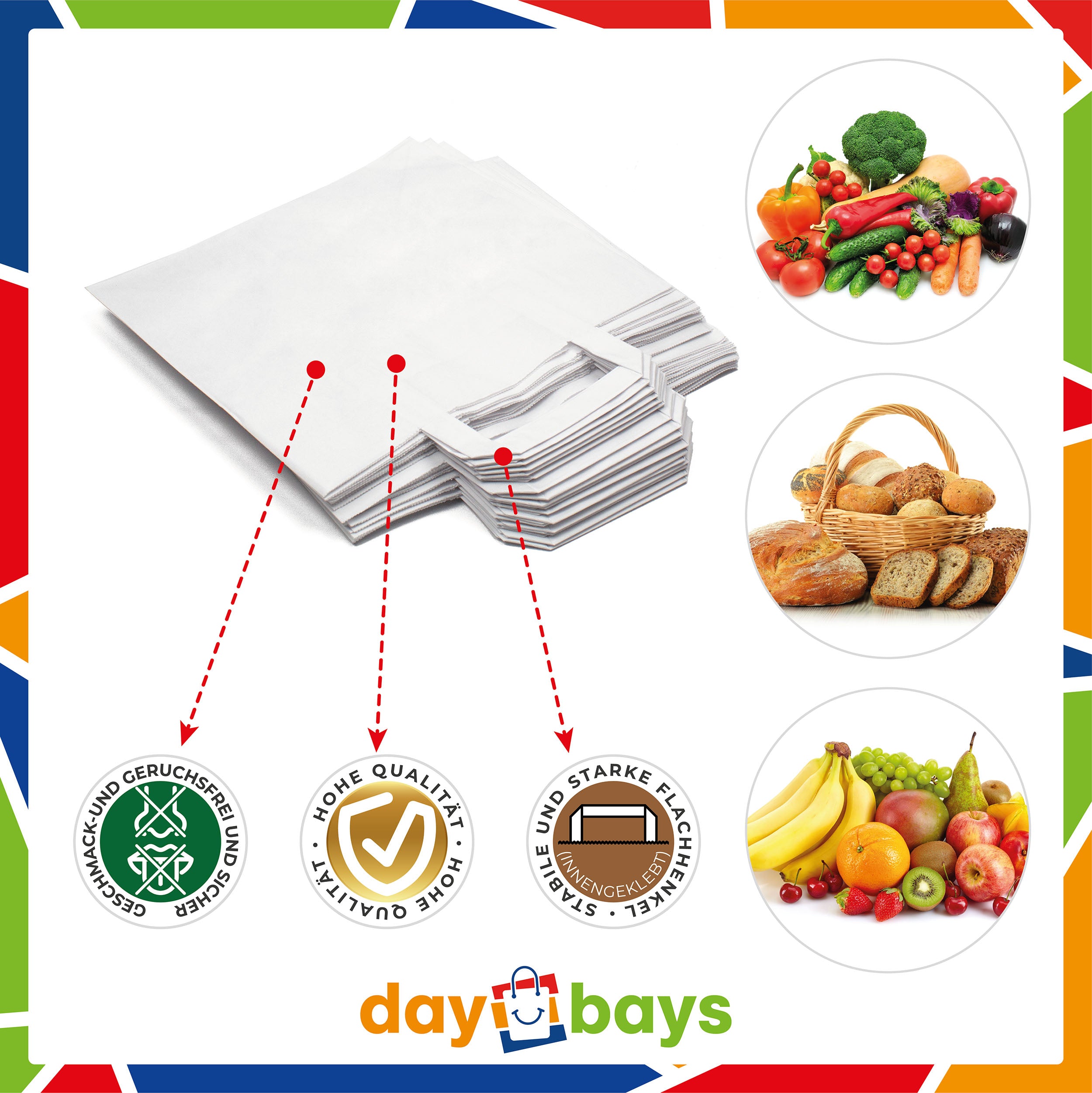 DayBays Papiertüten 26+17x25 cm weiß mit Flachhenkel