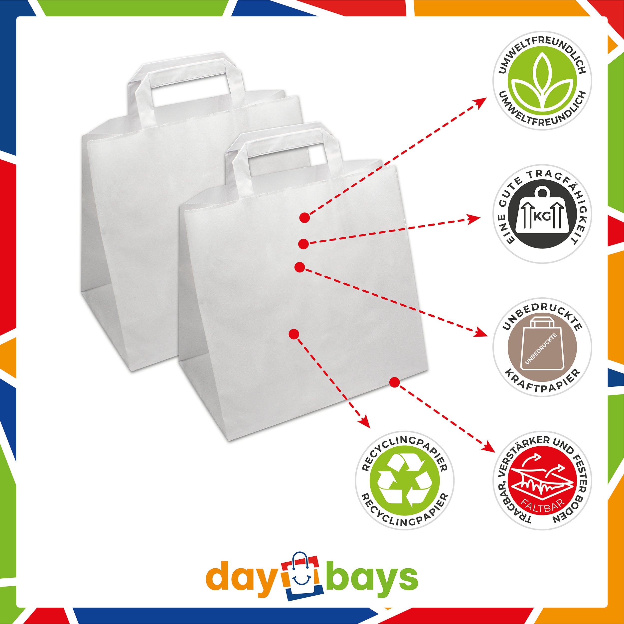 DayBays Papiertüten 26+17x25 cm weiß mit Flachhenkel