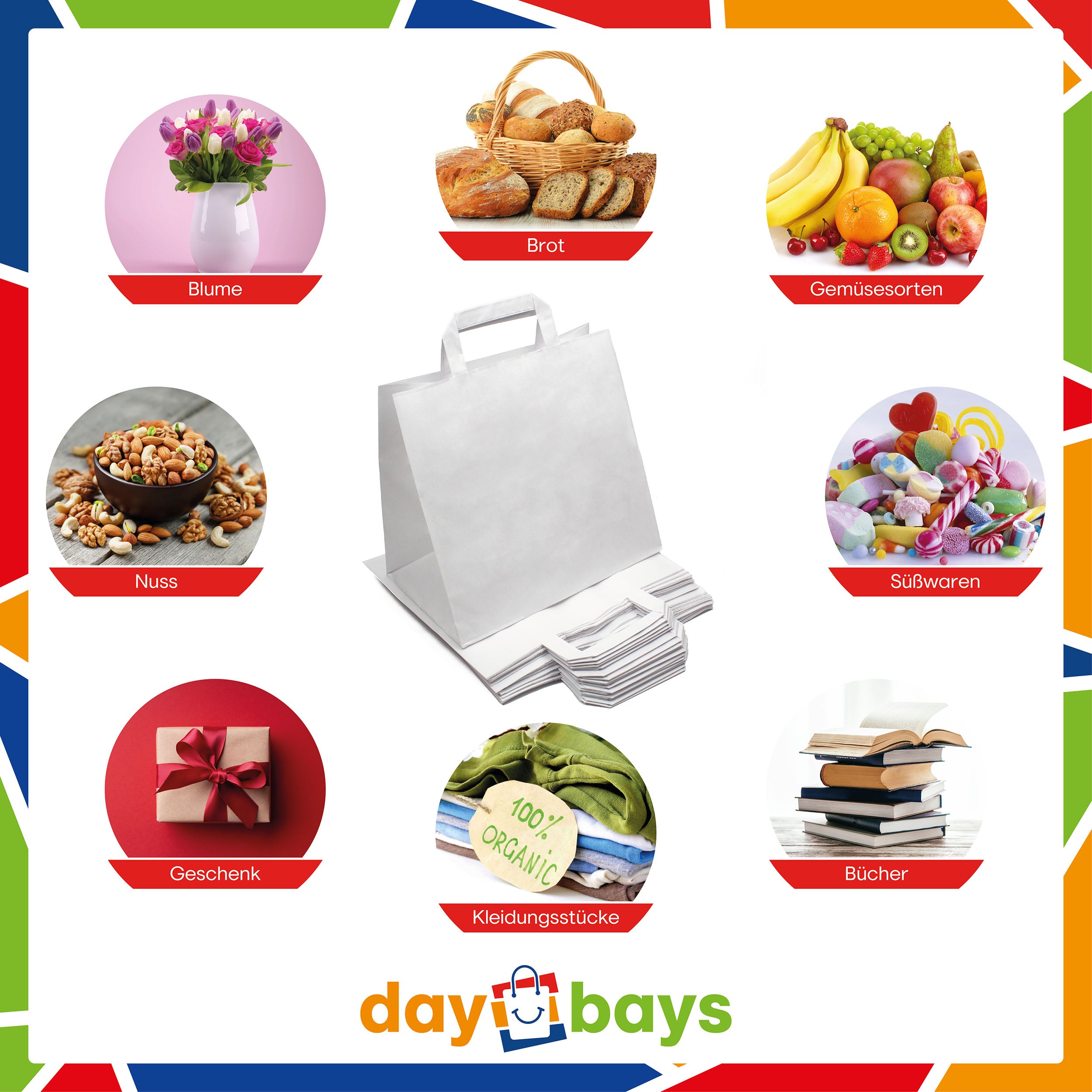 DayBays Papiertüten 26+17x25 cm weiß mit Flachhenkel