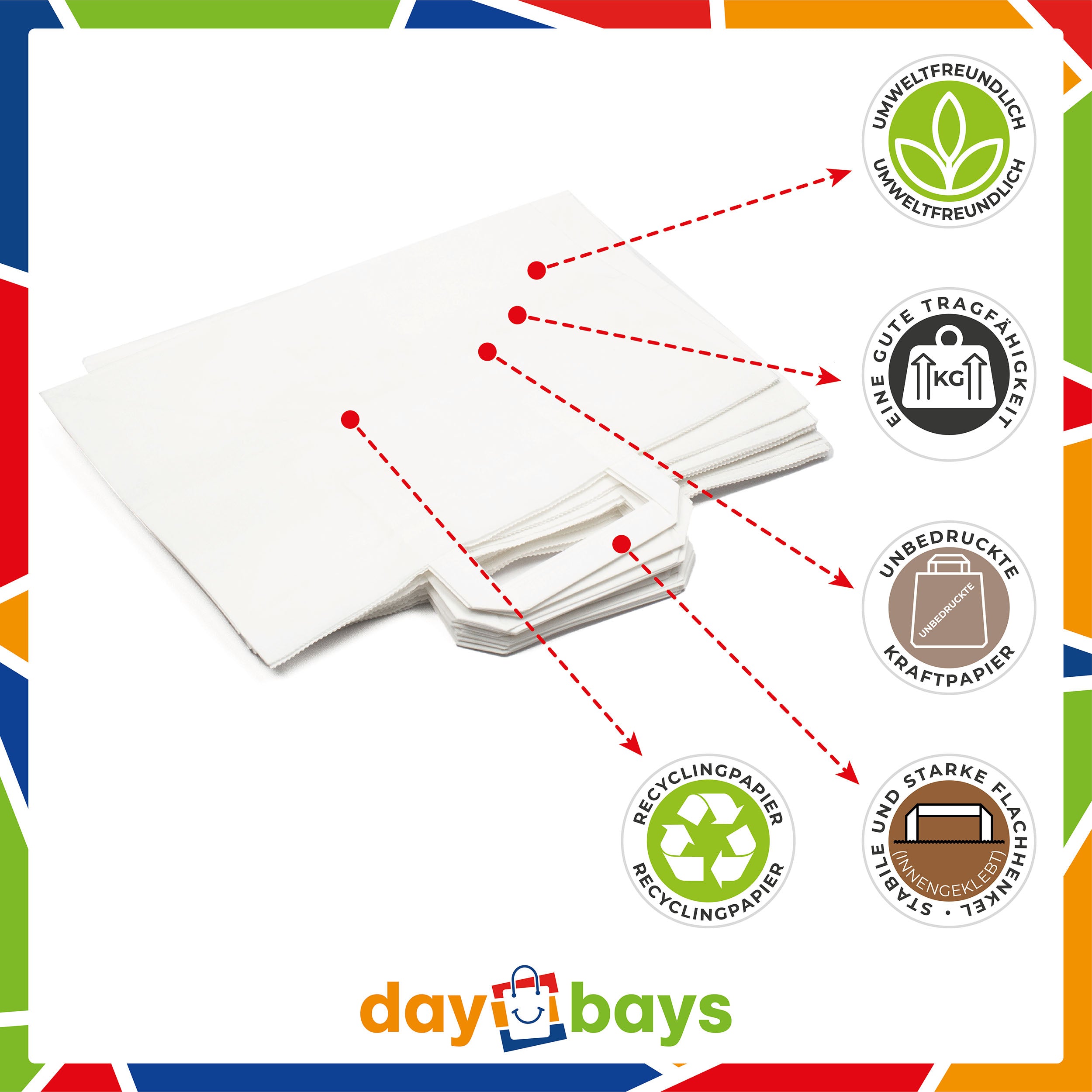 DayBays Papiertüten 32+22x25 cm weiß mit Flachhenkel