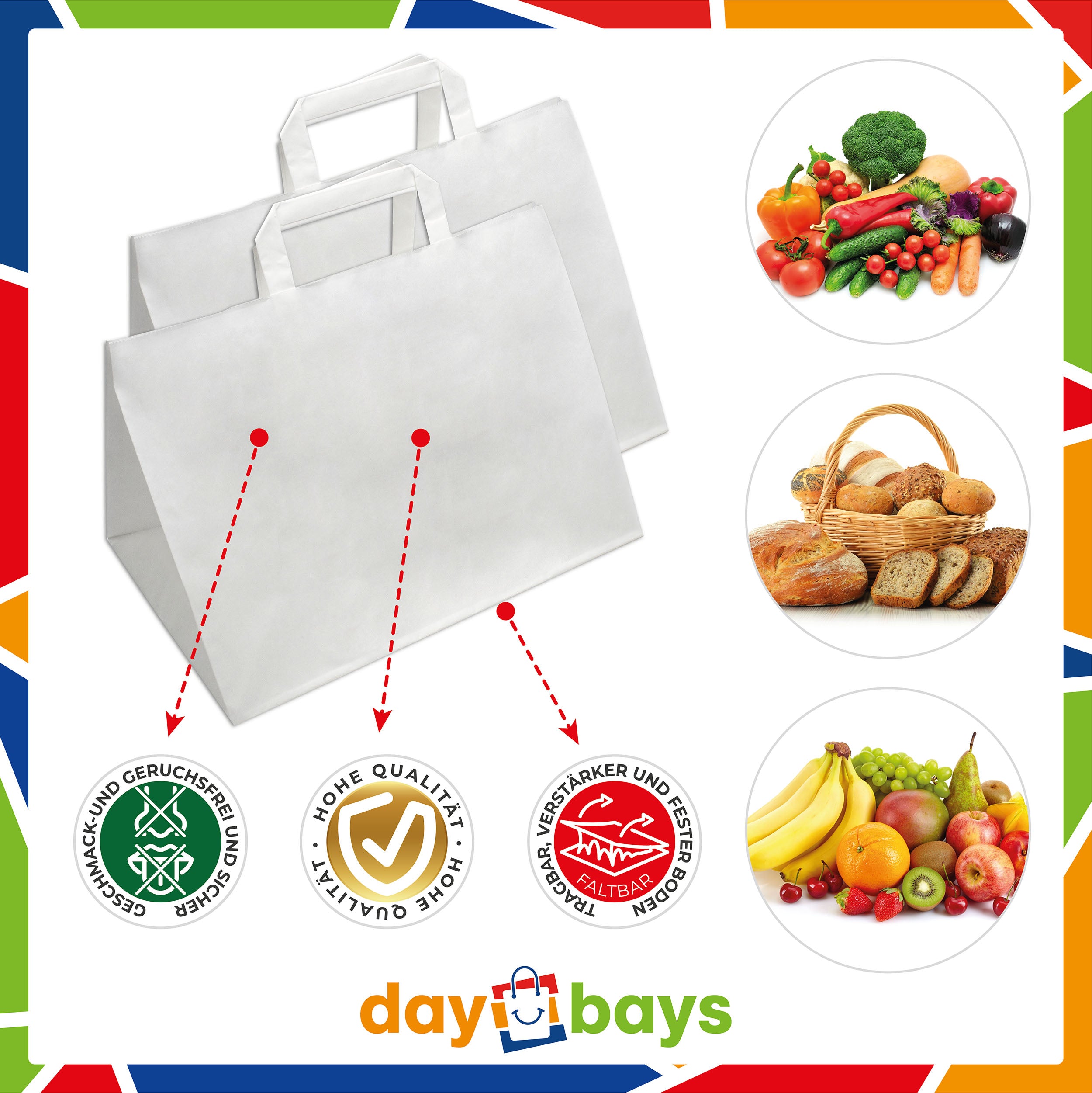 DayBays Papiertüten 32+22x25 cm weiß mit Flachhenkel