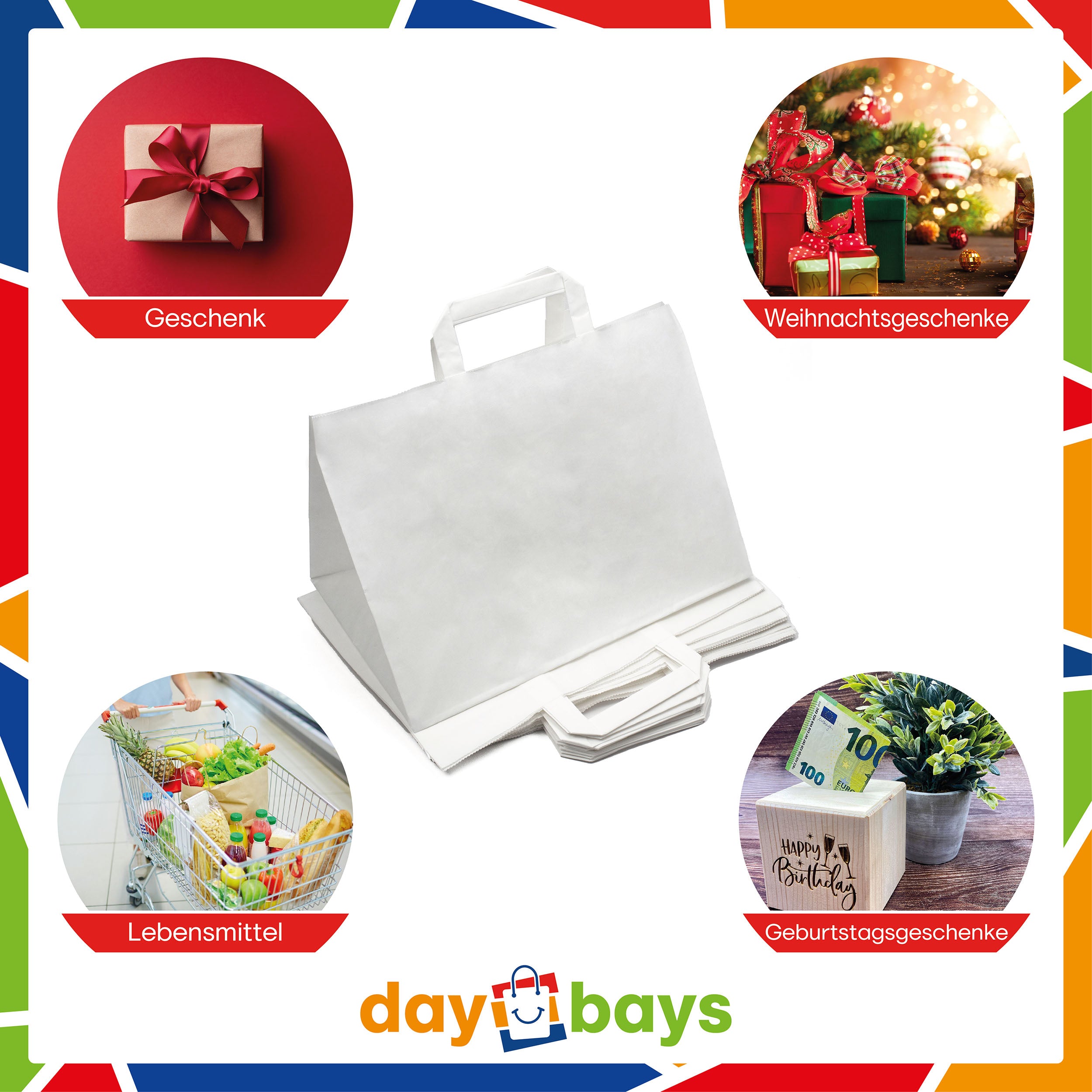 DayBays Papiertüten 32+22x25 cm weiß mit Flachhenkel