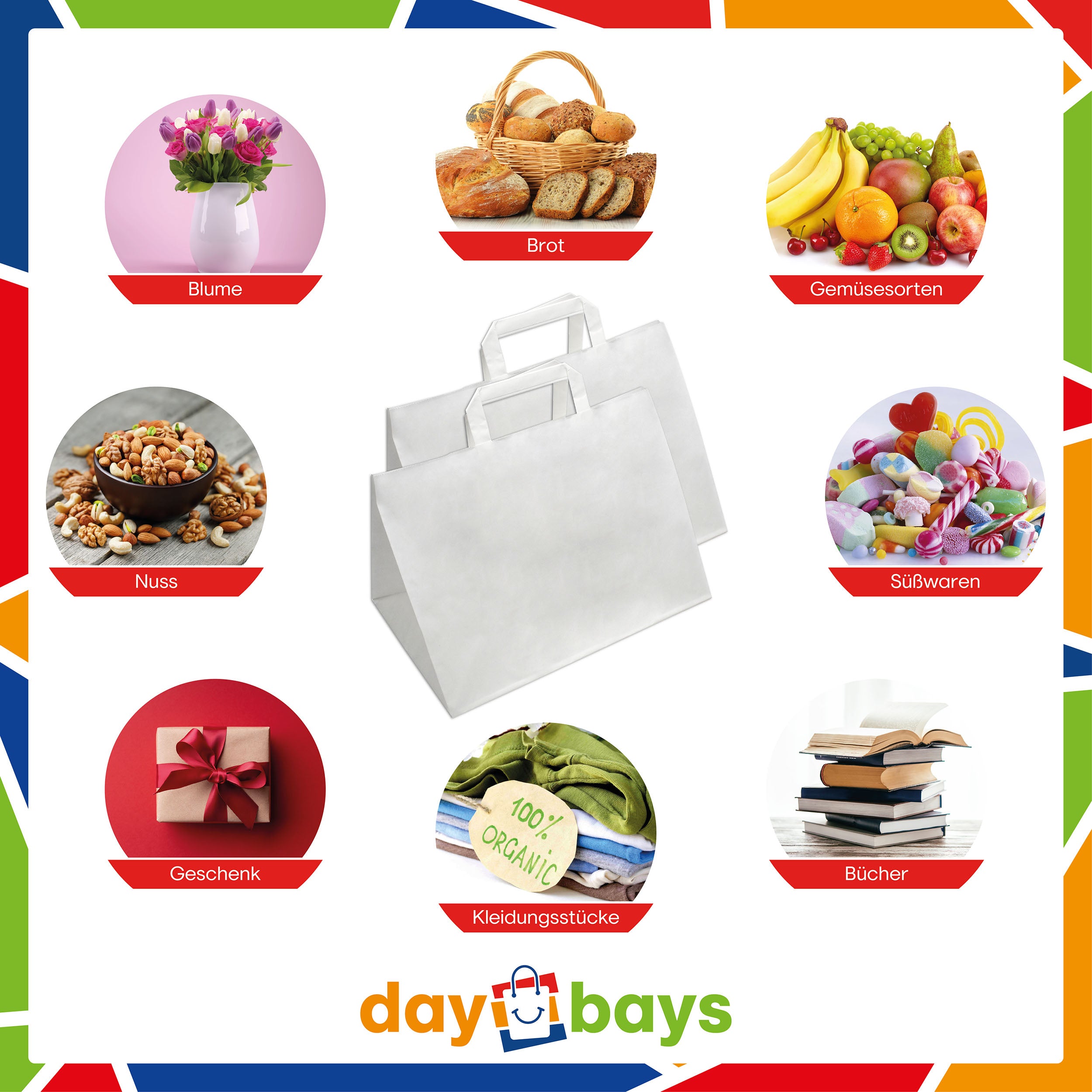 DayBays Papiertüten 32+22x25 cm weiß mit Flachhenkel