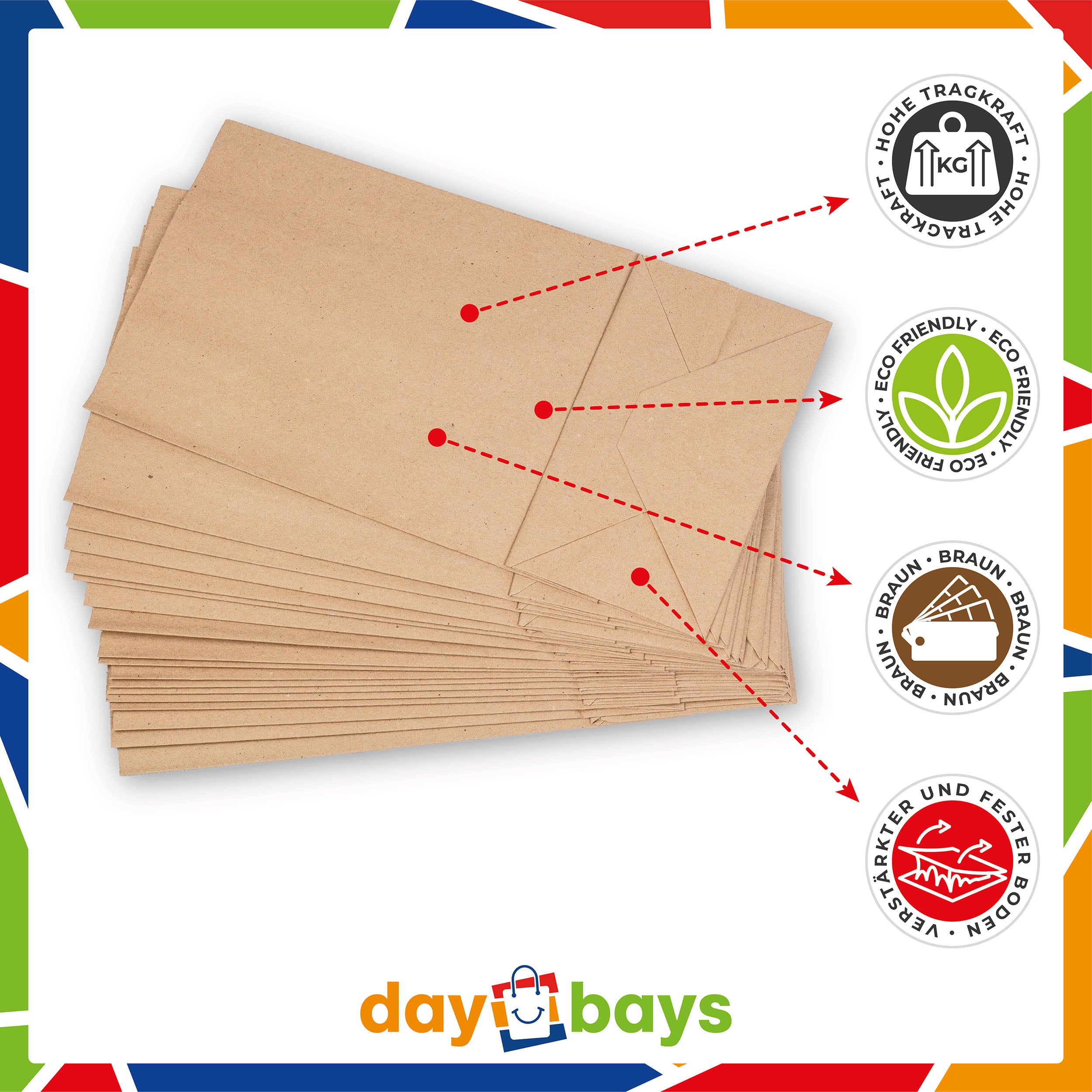 DayBays Blockbodenbeutel 15+9x28 cm Braun