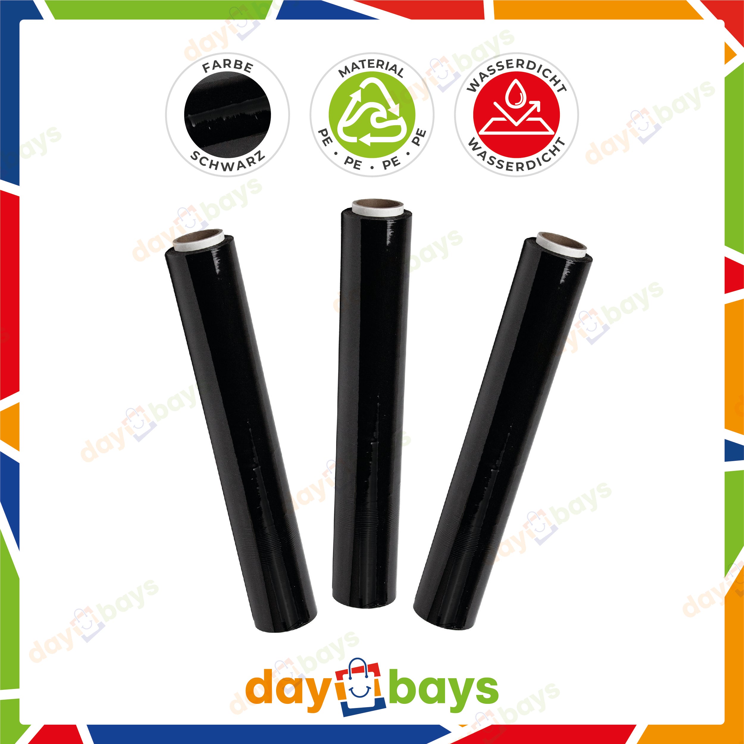 DayBays Stretchfolie Wickelfolie Stretchfolien 23 my 1500 gr 50 cm Schwarz aus PE