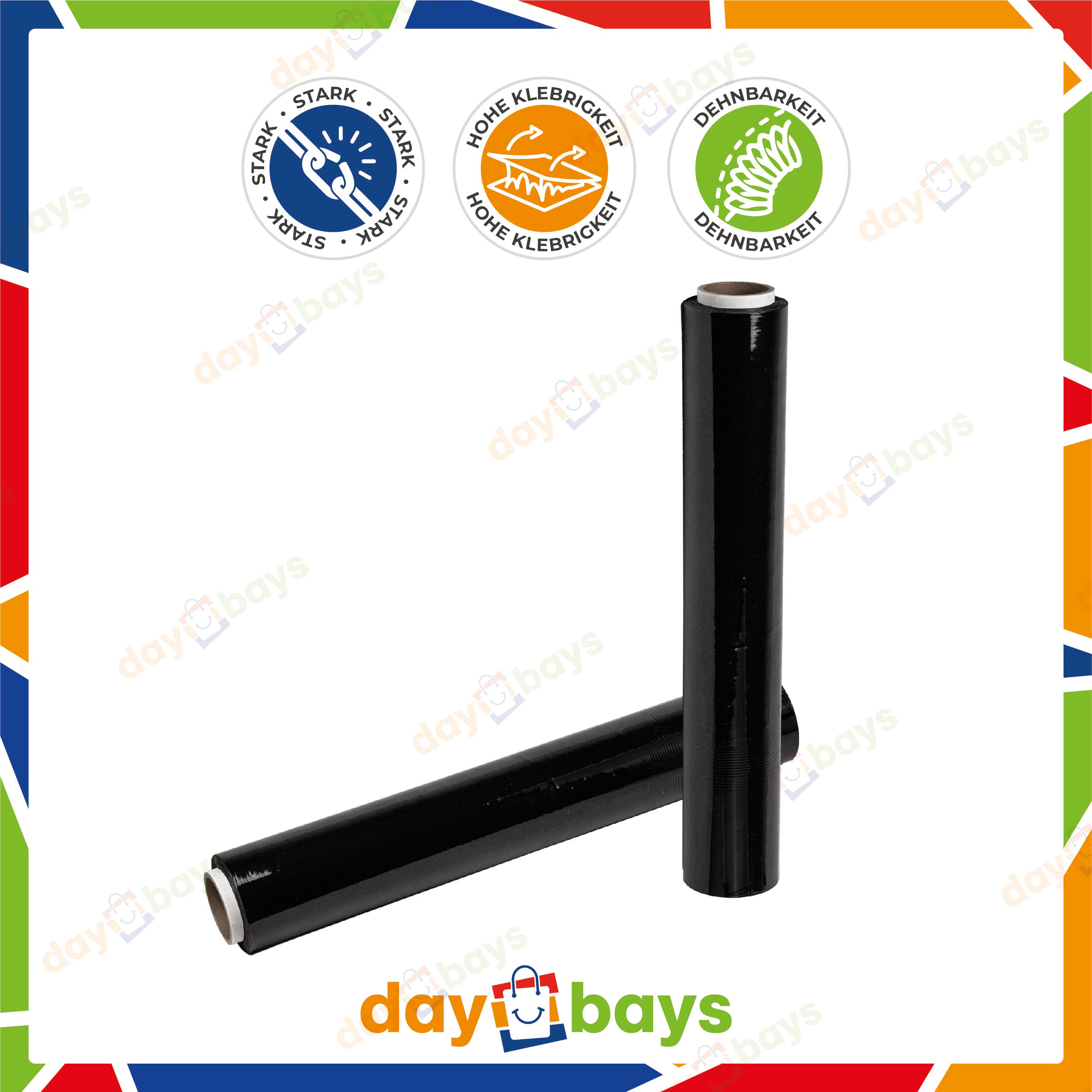 DayBays Stretchfolie Wickelfolie Stretchfolien 23 my 1500 gr 50 cm Schwarz aus PE