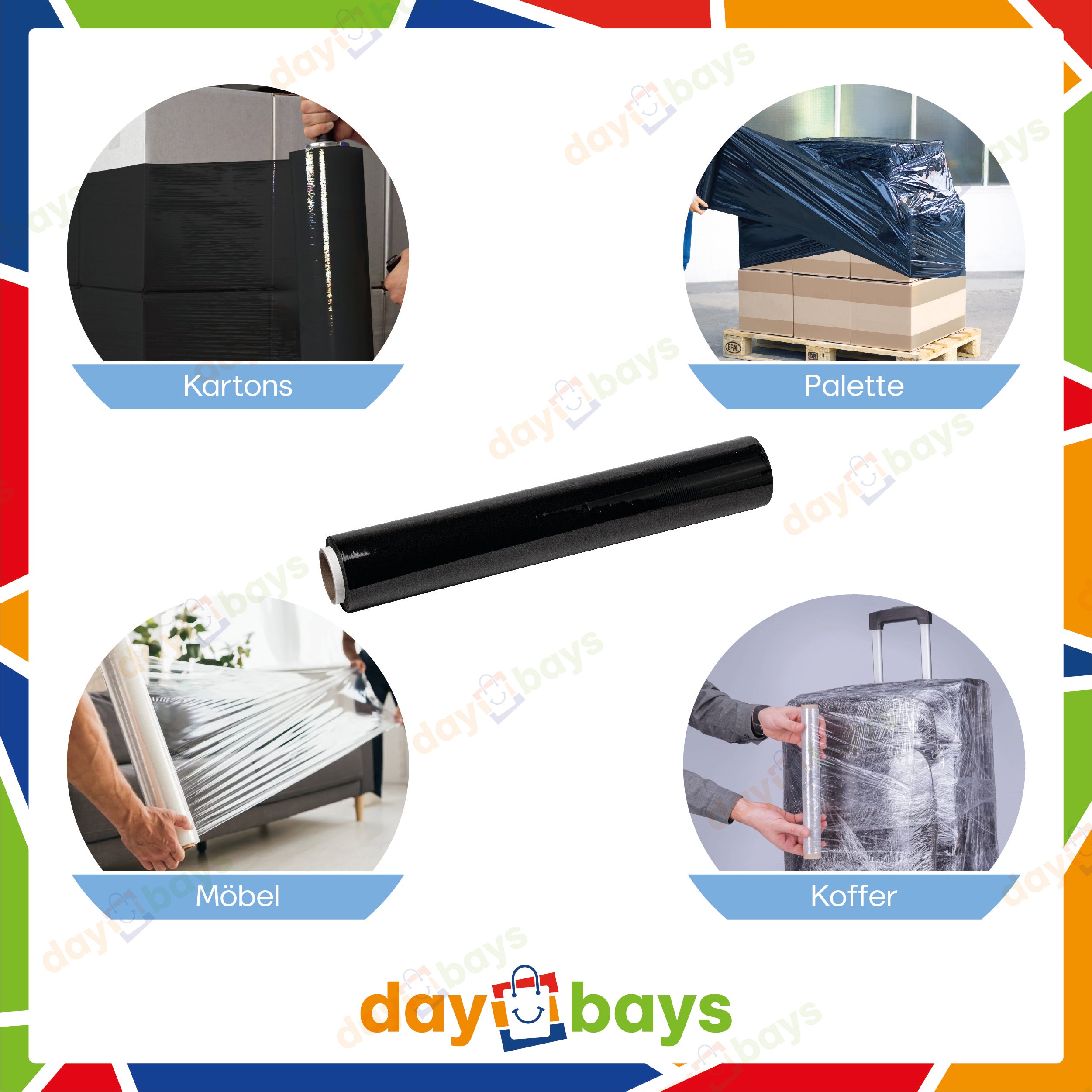 DayBays Stretchfolie Wickelfolie Stretchfolien 23 my 1500 gr 50 cm Schwarz aus PE