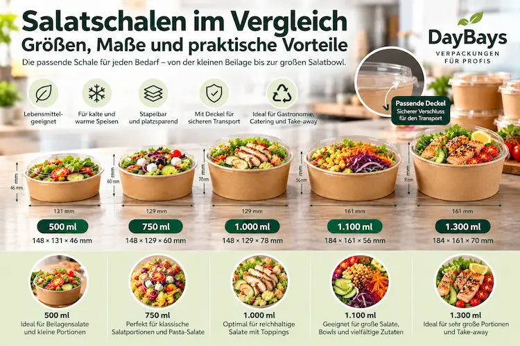 Salatschalen in verschiedenen Größen für unterschiedliche Salatarten und Portionen