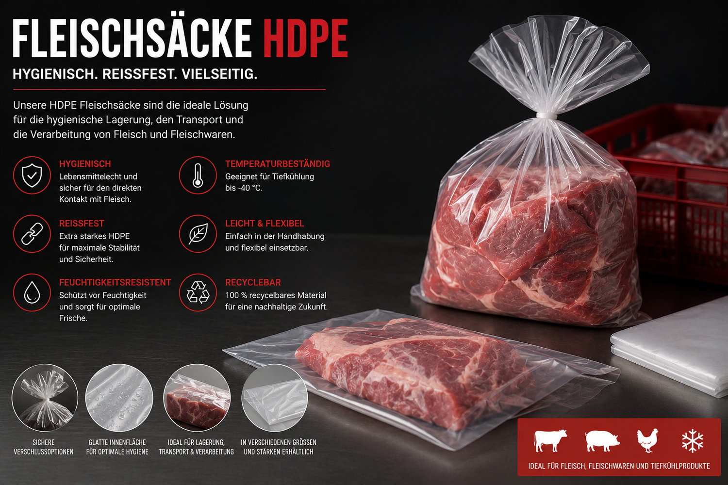 Fleischsäcke HDPE für Gastronomie &amp; Lebensmittelindustrie