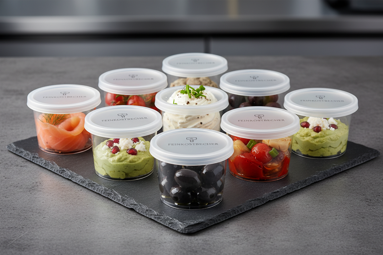 Feinkostbecher für Gastronomie, Catering und Delikatessen