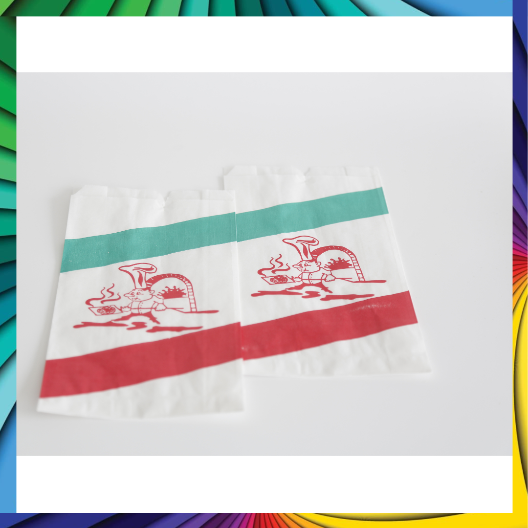 DayBays Bäckerfaltenbeutel 11+4x24 cm gebleicht Natron mit Druck &quot;PIZZA&quot;