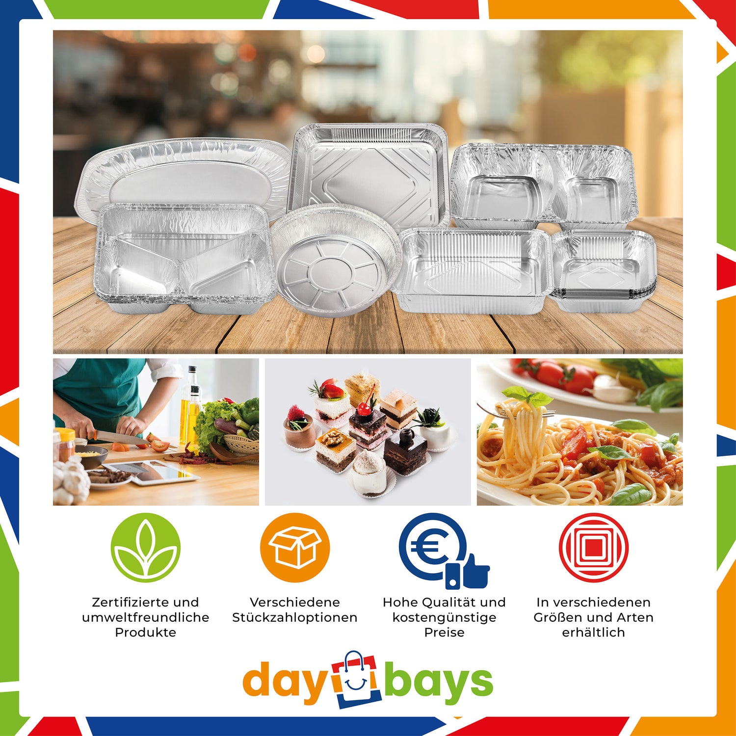 DayBays Alu-Menüschalen R881-760G 3-geteilt 765 ml flach 227x177x30 mm (350+235+180cc)
