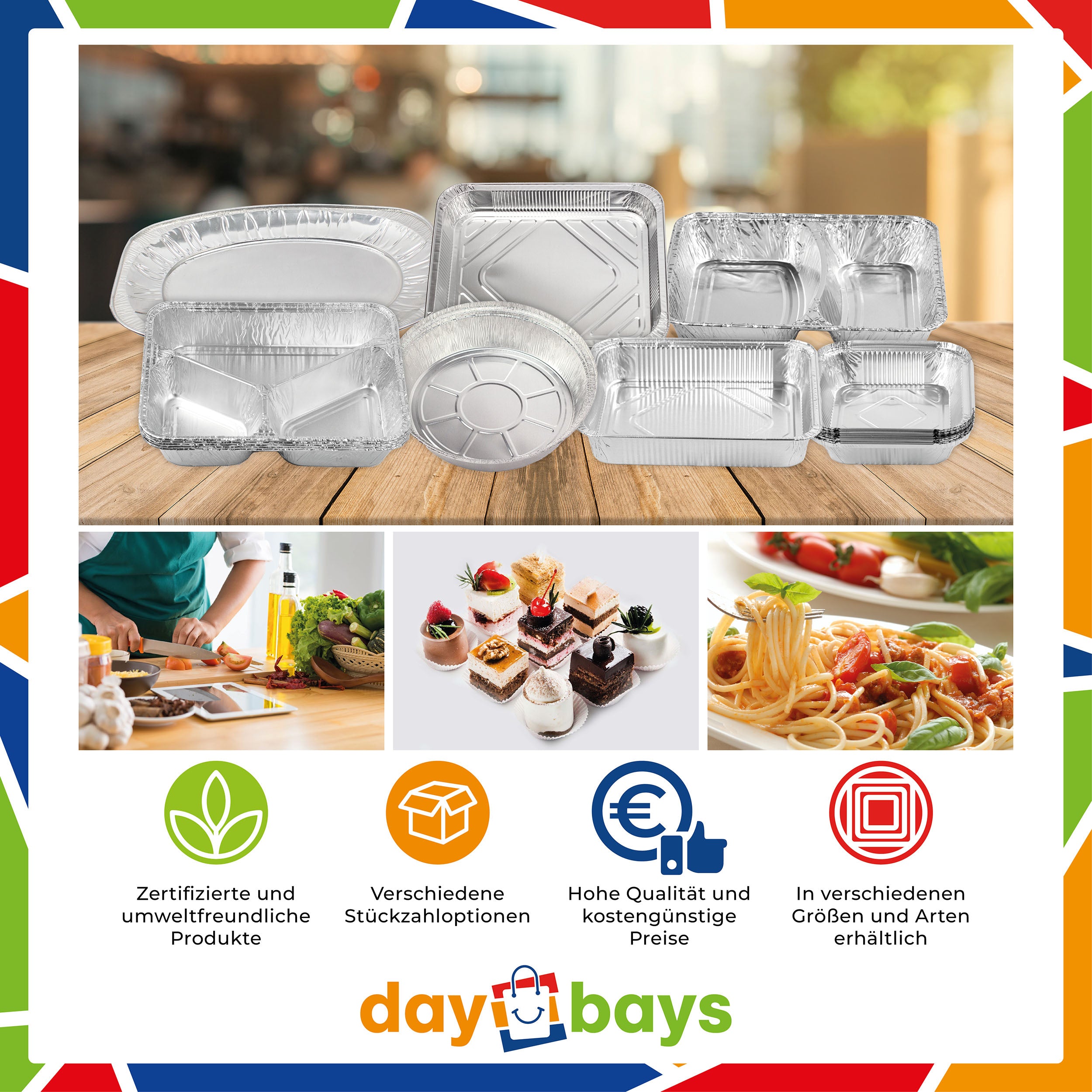 DayBays Alu-Menüschalen R881-760G 3-geteilt 765 ml flach 227x177x30 mm (350+235+180cc)