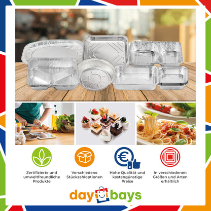 DayBays Alu-Menüschalen R881-760G 3-geteilt 765 ml flach 227x177x30 mm (350+235+180cc)