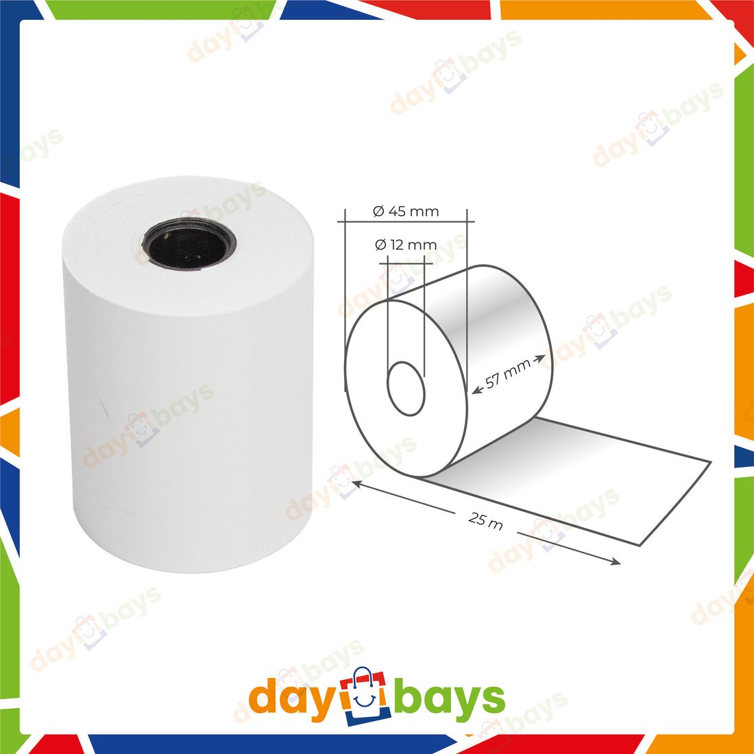 DayBays Thermorolle 57x45x12 mm 25 meter pro Rolle Kassenrollen aus Papier