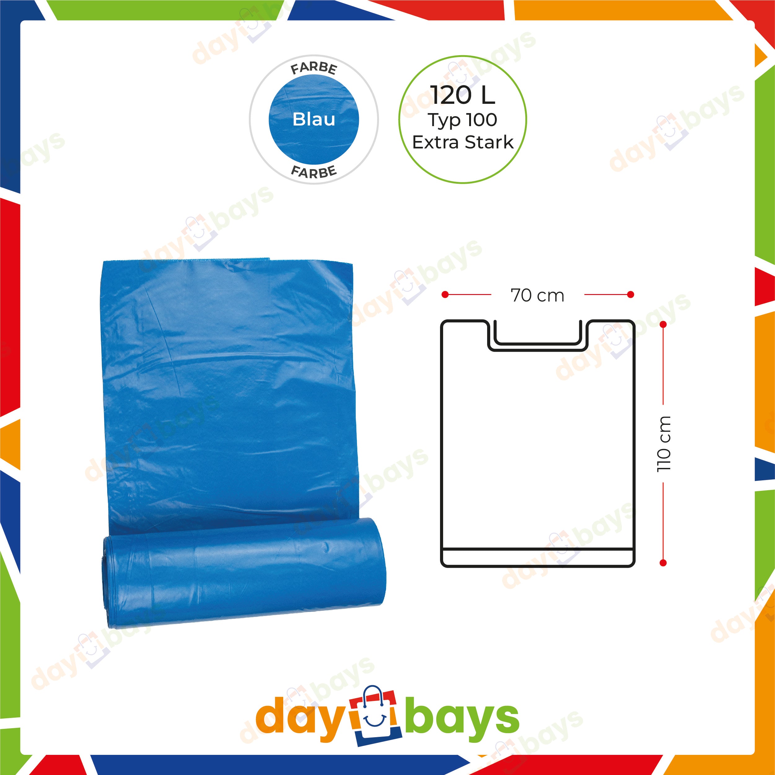 Müllsäcke Premium 120L (Typ100) 70x110cm (BETON) HDPE Blau Extra Stark