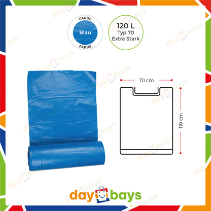 DayBays Müllsäcke Premium 120L (Typ70) 70x110cm HDPE Blau Extra Stark