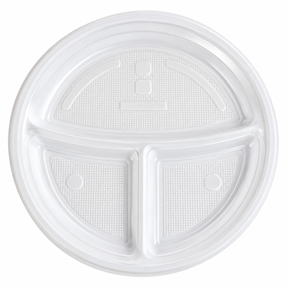 Plastikteller 3-geteilt – Ø22 cm, PP, weiß, spülmaschinengeeignet &amp; wiederverwendbar