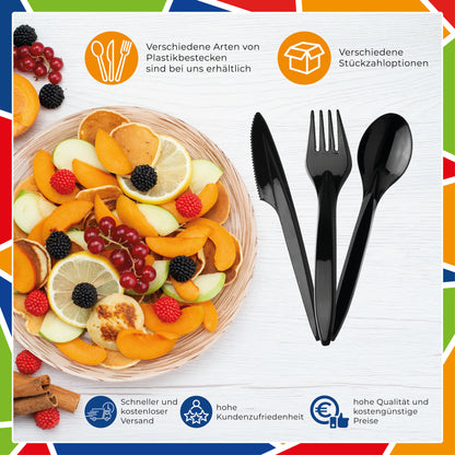 Plastikbesteck Schwarz 100 Stück – Premium Einwegbesteck 2&