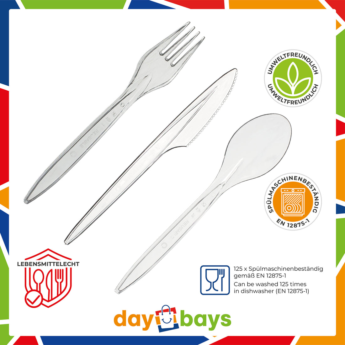 DayBays Plastikgabel Mehrweg 18 cm Plastik Transparent Spülmaschinenbeständig