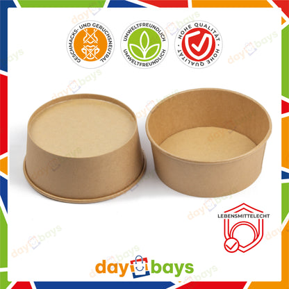 DayBays Salatschalen 1300 ml Salatbox Kombi 184x161x70 mm mit Deckel Kraft Braun Rund