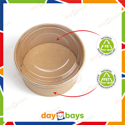 Salatschalen 750 ml Salatbox Kombi 148x129x60 mm mit Deckel Kraft Braun Rund