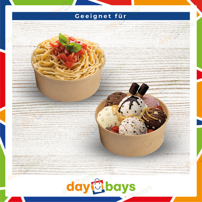 DayBays Salatschalen 1300 ml Salatbox Kombi 184x161x70 mm mit Deckel Kraft Braun Rund