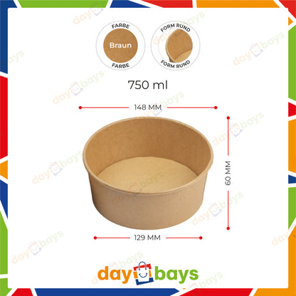 Salatschalen 750 ml Salatbox Kombi 148x129x60 mm mit Deckel Kraft Braun Rund