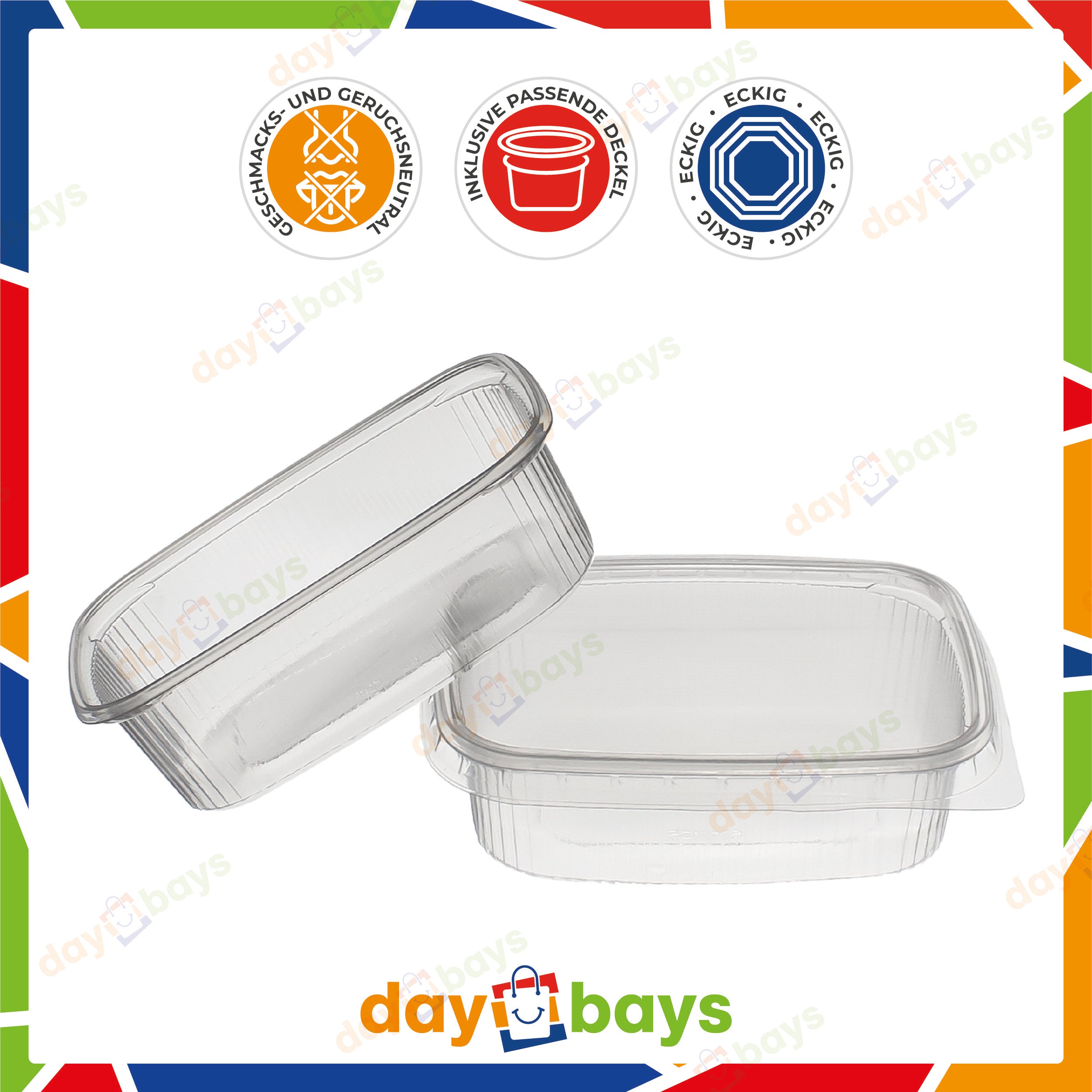 Feinkostbecher PP 500 cc. 108x81x102 mm eckig Kombi-Verpackung inklusive passende Deckel