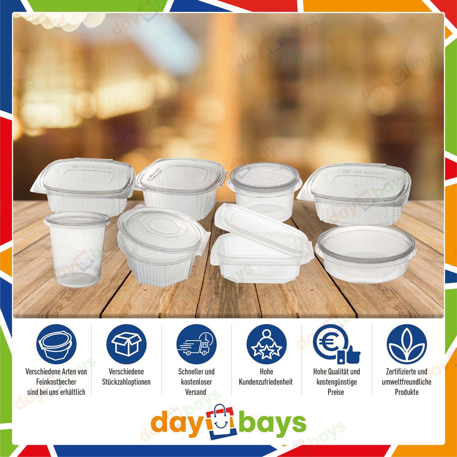 Feinkostbecher PP 300 cc. 108x81x60 mm eckig Kombi-Verpackung inklusive passende Deckel