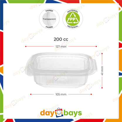 DayBays Feinkostbecher PP 200 cc. 127x105x41 mm Rechteckig mit anhängendem Deckel