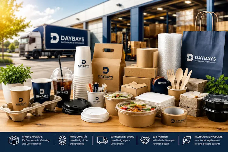 DayBays Gastronomie- und Verpackungslösungen für Gastronomie, Catering und Unternehmen mit To-Go-Bechern, Papiertüten, Lebensmittelverpackungen, Einweggeschirr, Servietten und B2B-Verpackungsbedarf