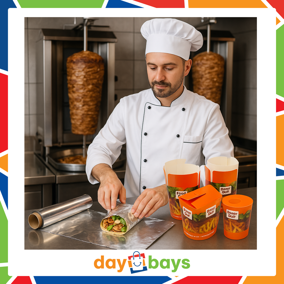 DayBays Döner box 16 OZ 500 ml Papier+PE-beschichtet mit Druck Motiv "Guten Appetit" Rund Rot