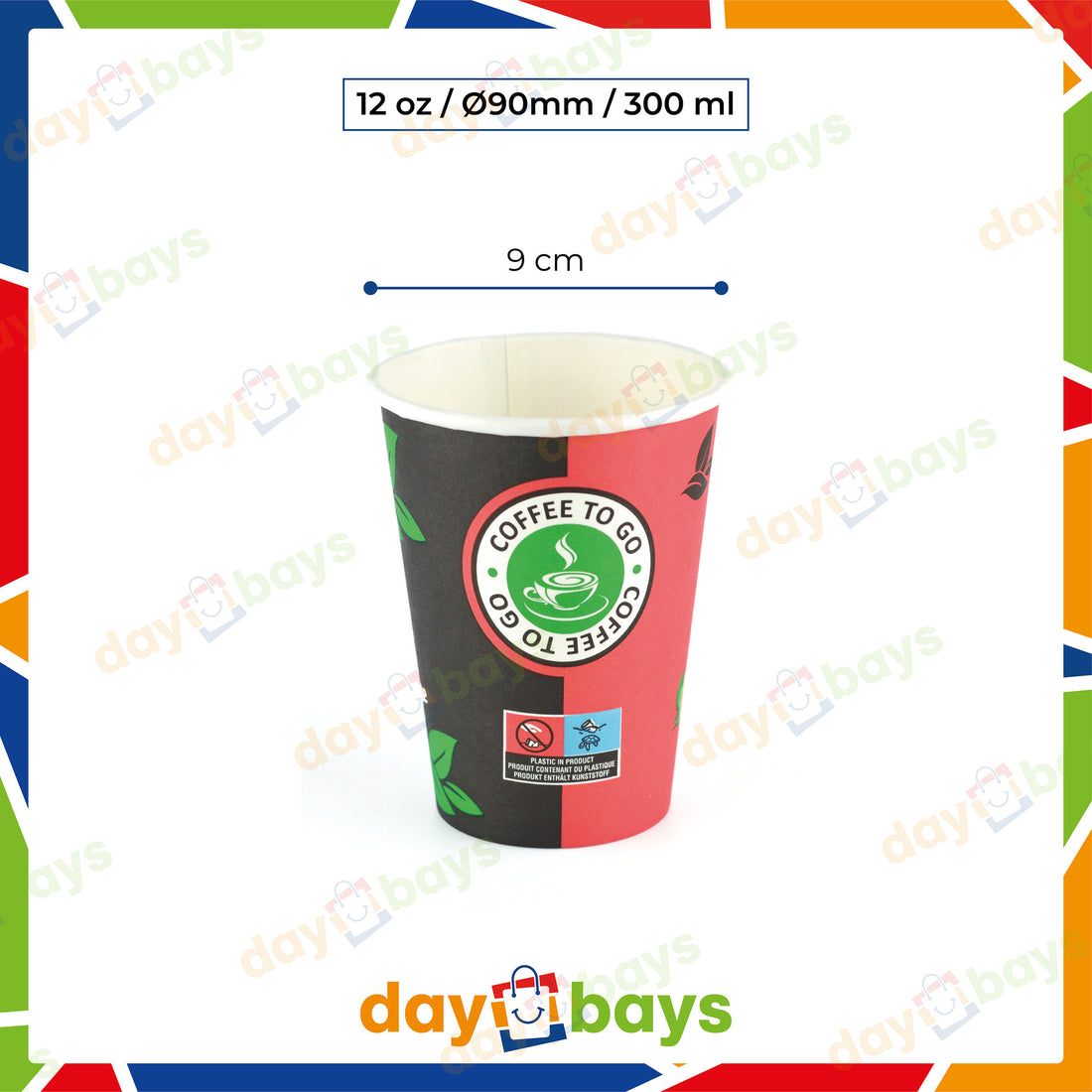 Kaffeebecher To Go 12 oz / 300 ml – Pappe, PE-beschichtet, Ø 9 cm