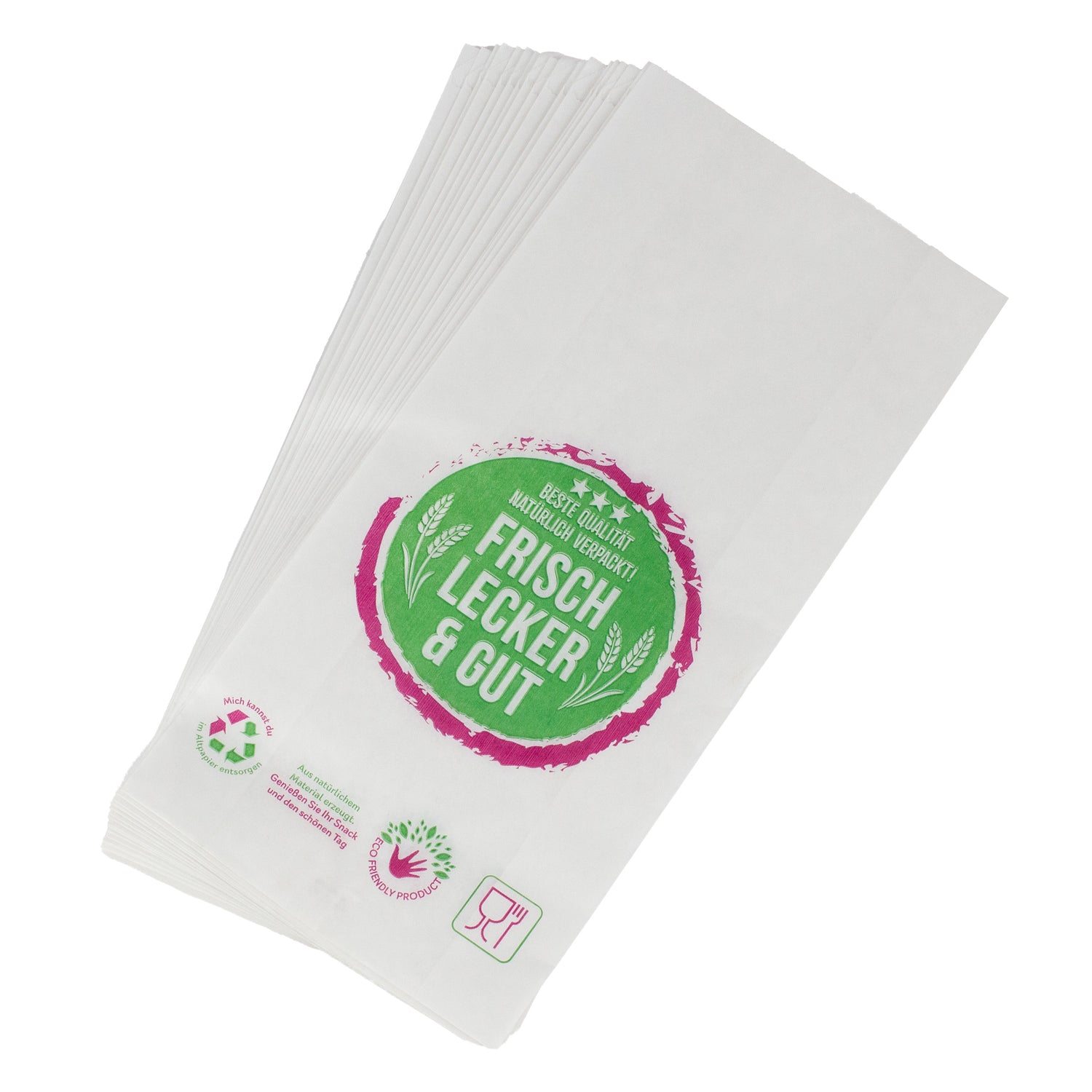 bäckerbeutel 15+7x42 cm Typ 428 mit neutralem Druck Kraftpapier weiss gefädelt