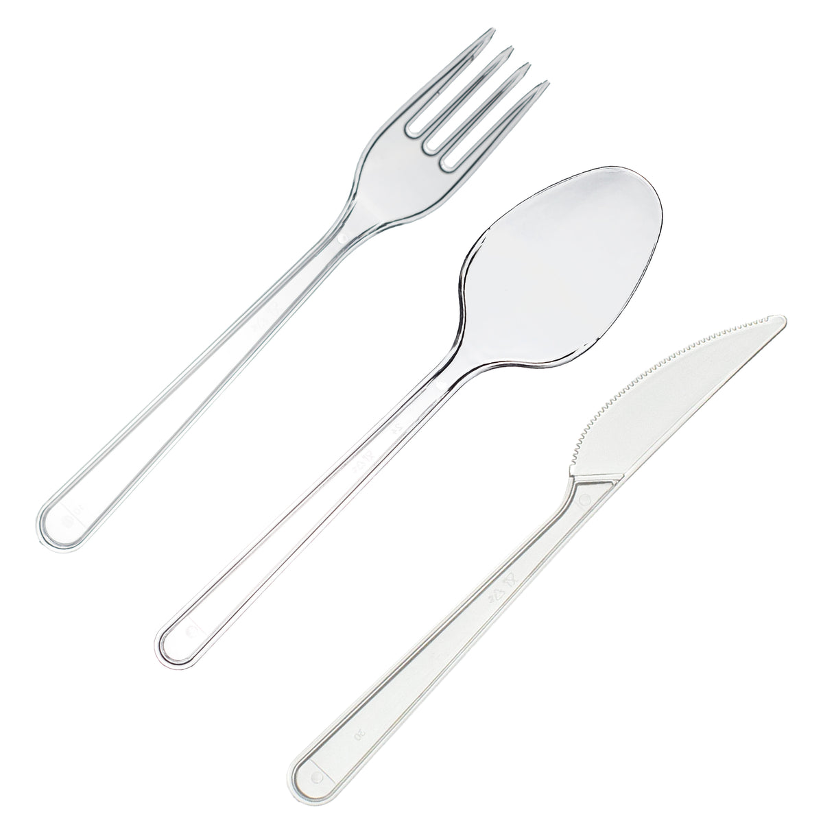 Plastikgabel-Plastiköffel-Plastimesser Set Transparent 300 Stk
