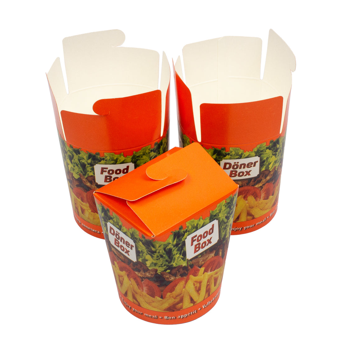 dönerbox 16 OZ 500 ml Papier+PE-beschichtet mit Druck Motiv &quot;Guten Appetit&quot; Rund Rot