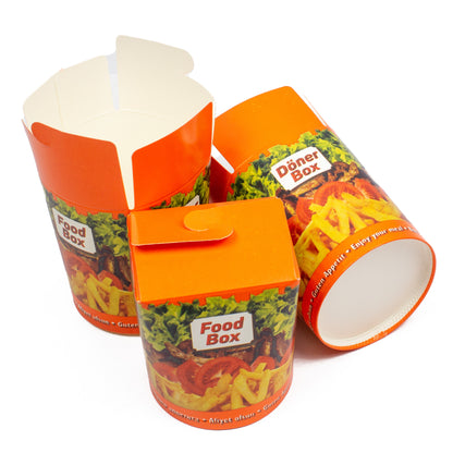 dönerboxen 500 ml Papier+PE-beschichtet mit Druck Motiv &quot;Guten Appetit&quot; Rund Rot