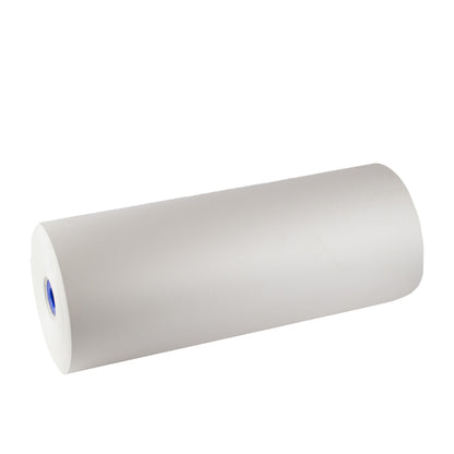 Weiße, unbedruckte Einschlagpapierrolle aus Kraftpapier, 45 cm breit, liegend in Schrägansicht