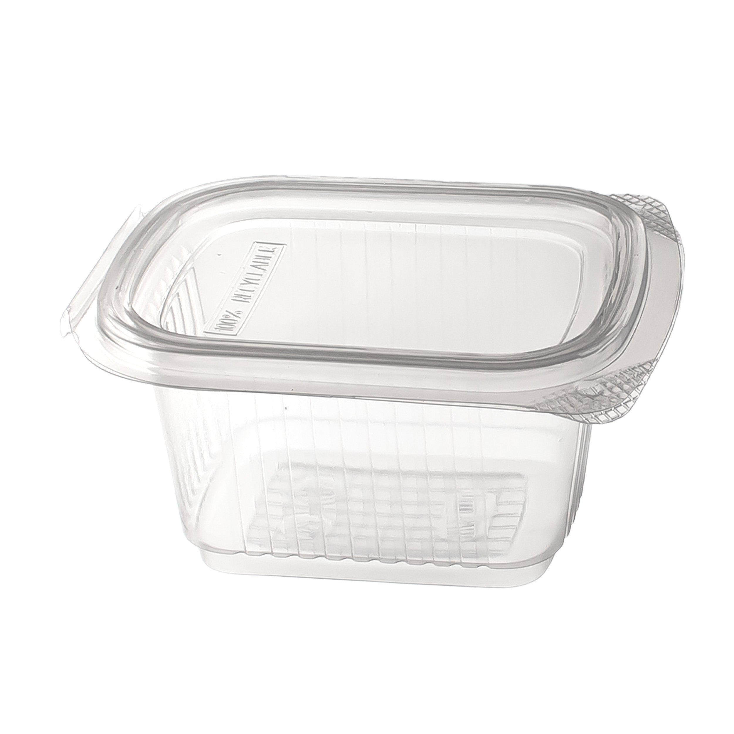 feinkostbecher PP 500 cc. 127x105x82 mm Rechteckig mit anhängendem Deckel