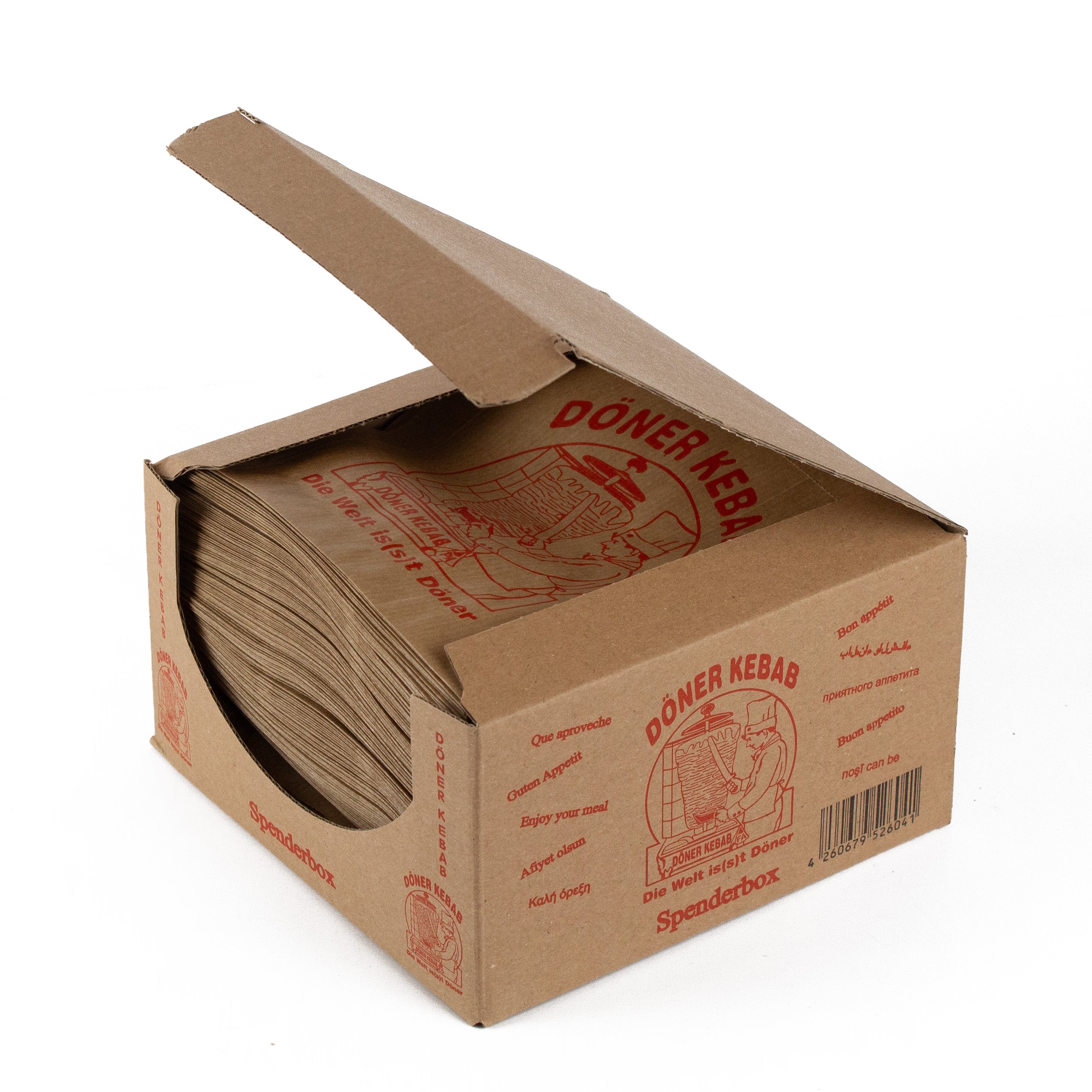 imbisstüten 16x16 cm braun mit rotem Druck &quot;DÖNER KEBAB&quot; 4 kg /Box (Spenderbox) pro Paket